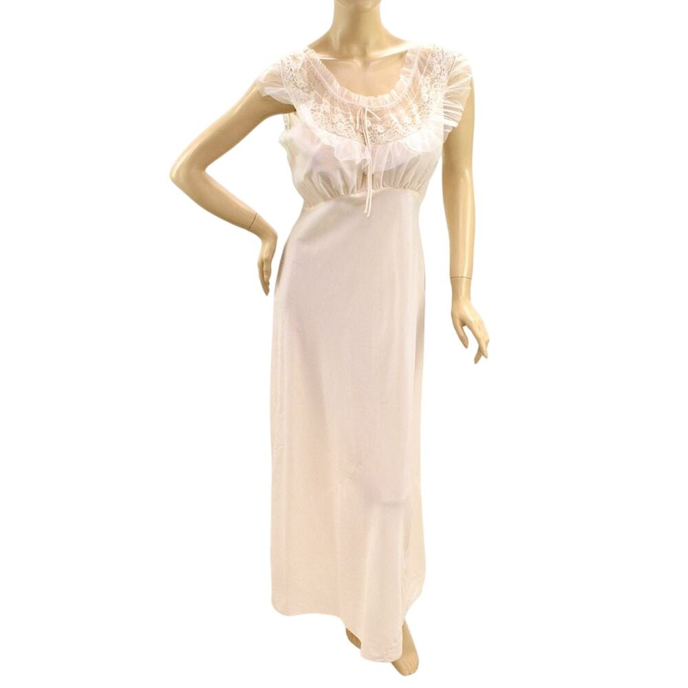 Vtg 1940s Long Slinky Nightgown Bias Cut Satin Nylon sz 34 Pink Art Deco Glam